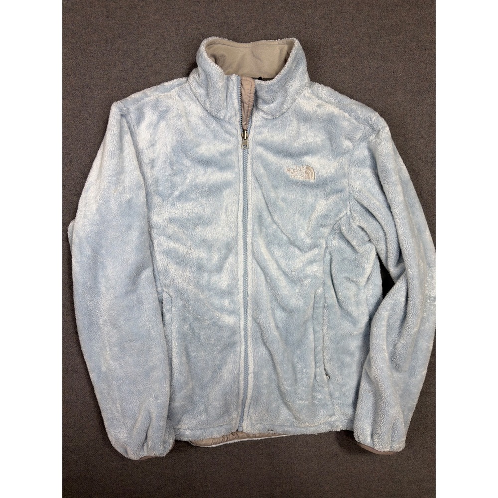 The North Face Jacket Womens XL Osito Fuzzy Fleece Light Blue Grey Full Zip - Picture 2 of 9